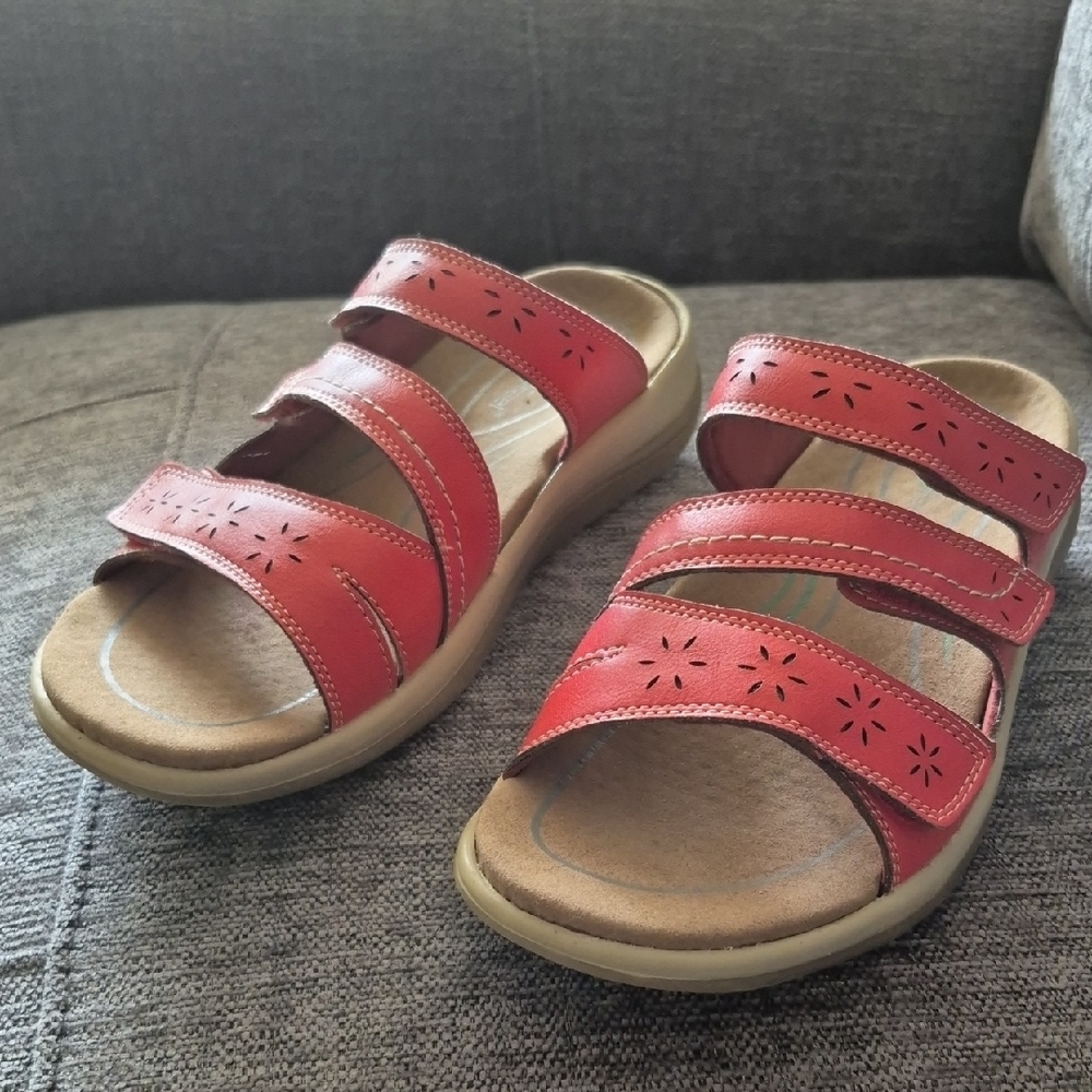 Women’s Three-Strap Red Comfort Slide Sandals